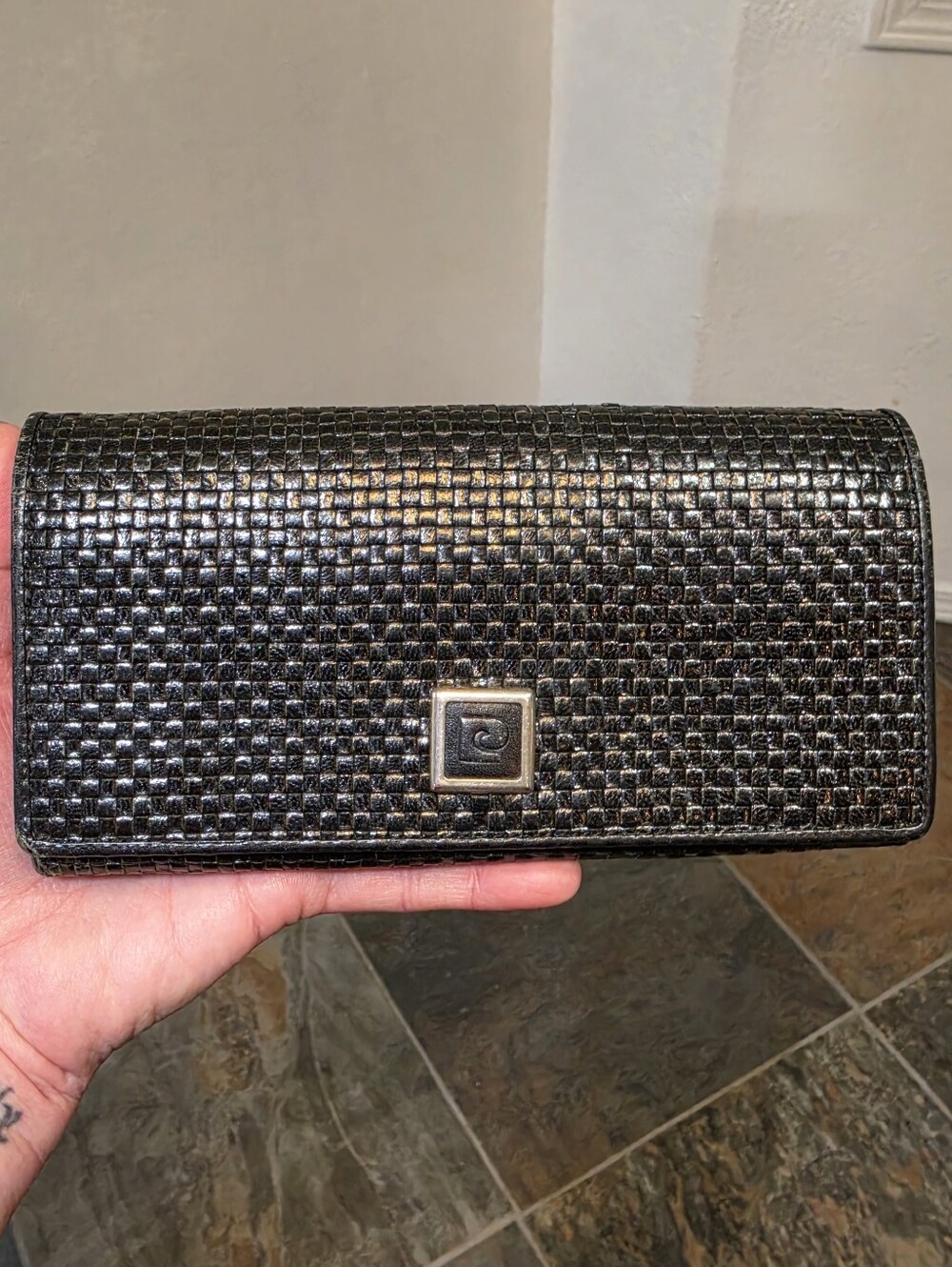 Vintage Pierre Cardin Black Basketweave Continental Long Wallet
